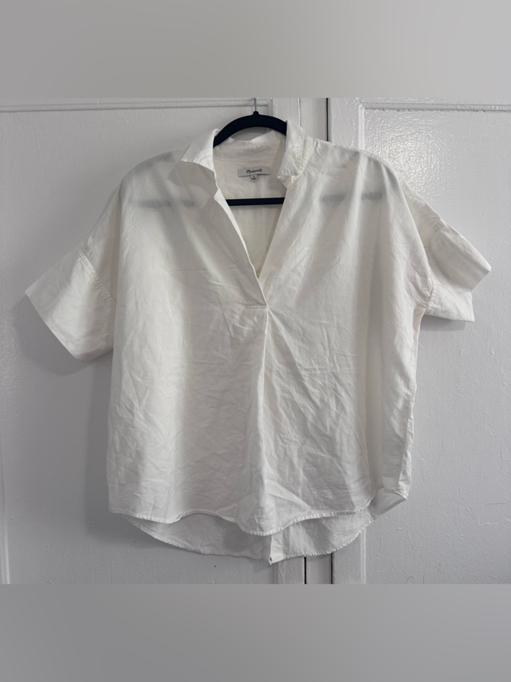 Madewell White Relaxed Short Sleeve Notched Collar Shirt